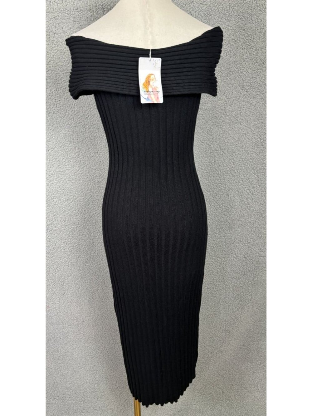 PrettyGarden Women's Black Off-Shoulder Ribbed  Knit Bodycon Midi Dress Lg NWT's - Picture 5 of 8